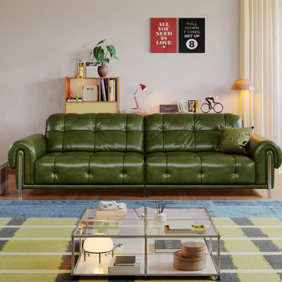 Green Genuine Leather Modular Sofa cushion couch