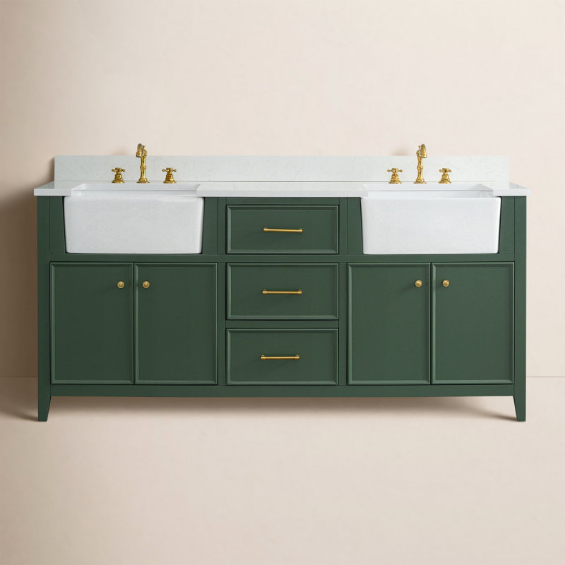 Aisa 72" Double Bathroom Vanity, Evergreen/Brushed Gold