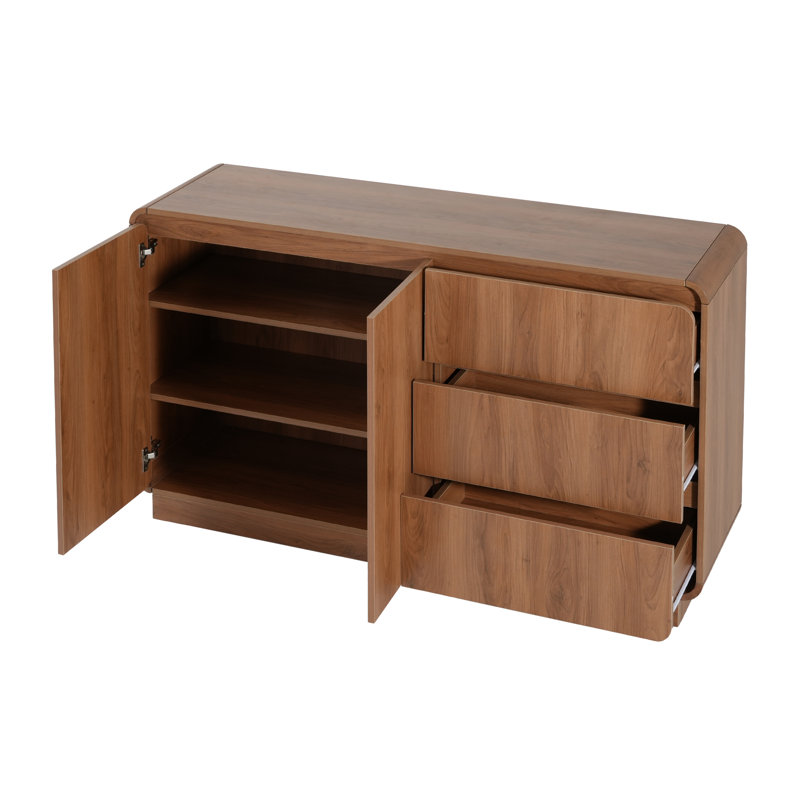 Easton Modern Wooden Storage Sideboard Cabinet with 2 Doors and 3 Drawers, Walnut