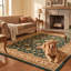 Tapis Courtyard traditionnel à motifs floraux or, vert, crème et ivoire, lavable à la machine, antidérapant, à poils courts, pour l'intérieur et l'extérieur, adapté aux animaux domestiques, idéal pour le salon, la chambre, la salle à manger, l'entrée, le couloir ou le bureau.-1795401774