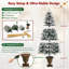 6-Foot Pre-Lit Flocked Christmas Tree with Urn Pot Base, Pinecones & Gold Ribbon Bow