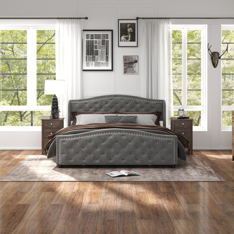 Ensemble de chambre à coucher 3 pièces Kinsly, Gris clair, Très grand