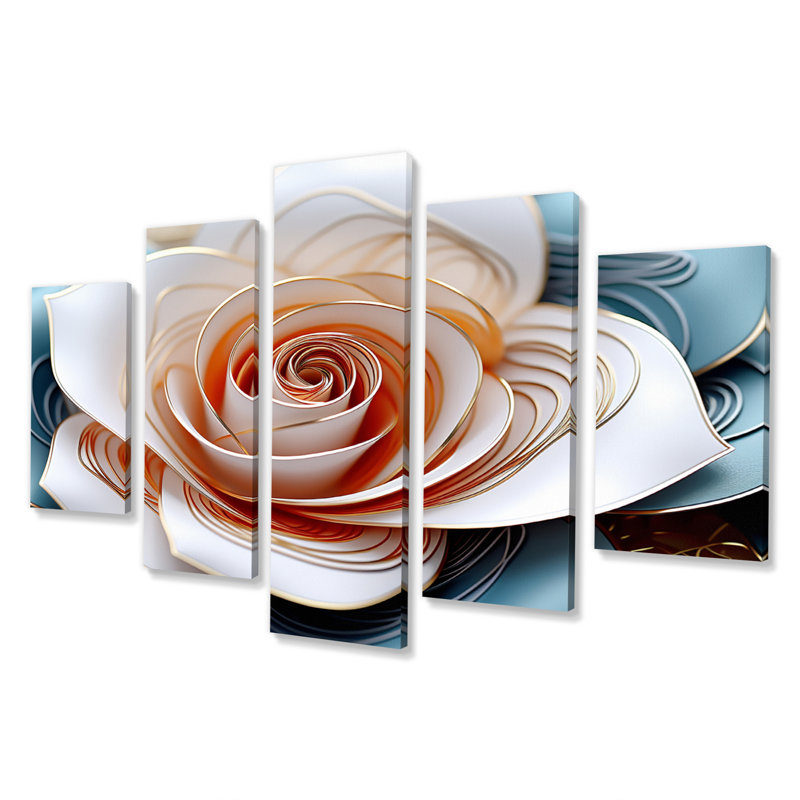 «Exquis Blossoming Pink Rose Delicate Elegance I», 5 pièces