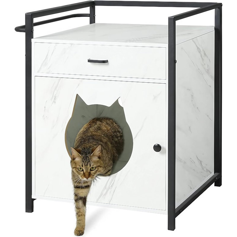 Enceinte de litière pour chat avec tiroir de rangement pour table
