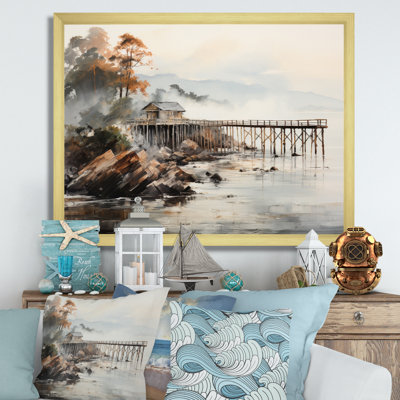 " Pier Misty Morning Pier I " Watercolor Print