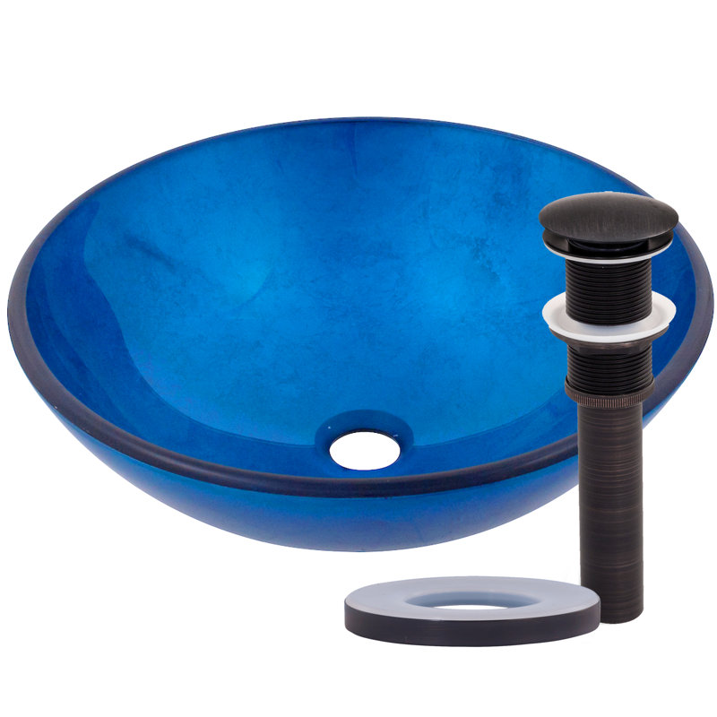 Novatto 16.5'' Blue Glass Circular Bathroom Sink, Oil Rubbed Bronze