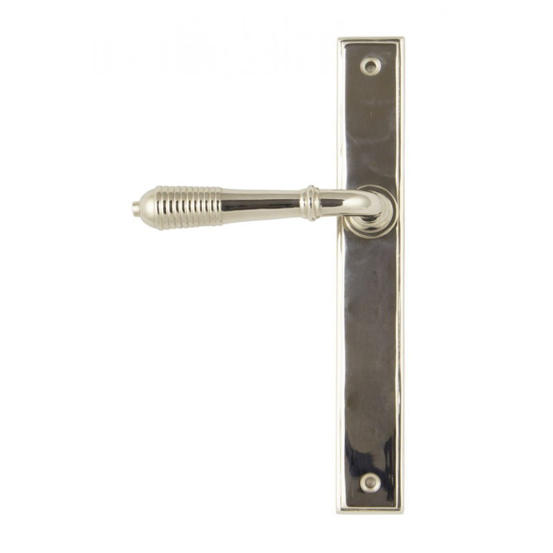 Reeded Slimline Lever Latch Set, Polished Nickel