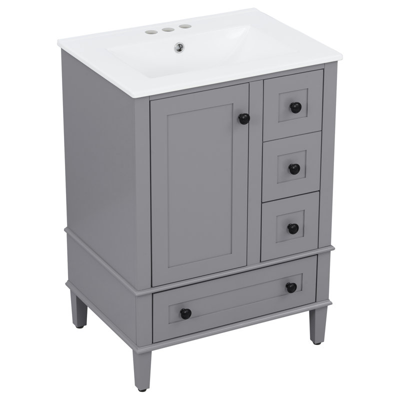 Ensemble de meuble-lavabo simple autoportant 24 po avec lavabo en céramique Modren 24 po, Gris/noir