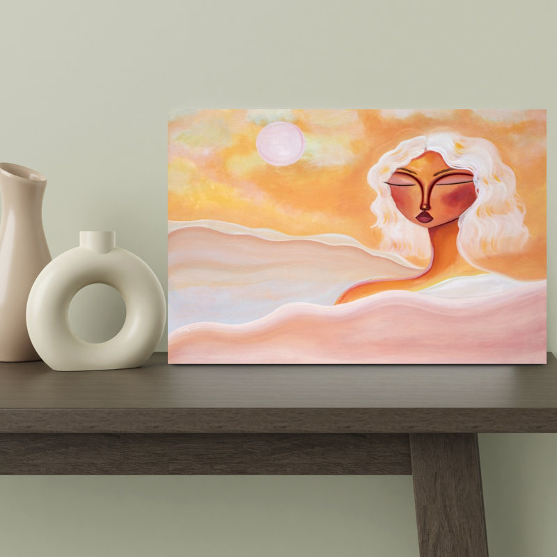 «Golden Hour Dreamer», art contemporain mural, paysage abstrait, 12" H x 18" W