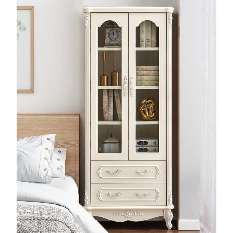 Elegant French White Wood Bookcase with Carved Detailing