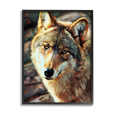«Wolf Gazing Wildlife Animal Portrait» par Ashley Aldridge - cadre flottant, impression sur bois