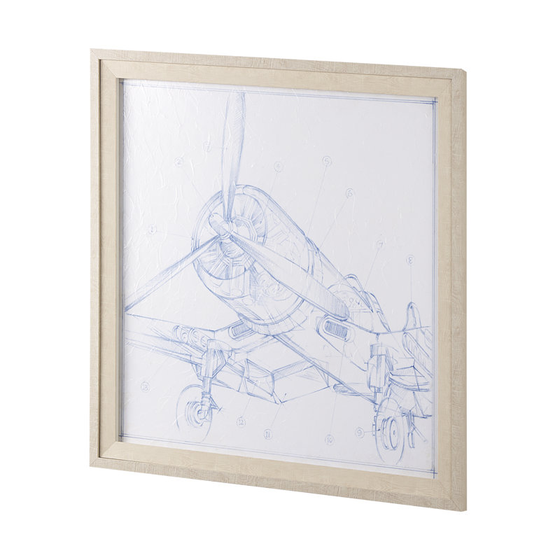 Airplane Mechanical Sketch II by Ethan Harper a Hand Embelished Textured Framed Art Print