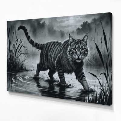 Big Cats Fishing Cat Black Canvas Wall Art