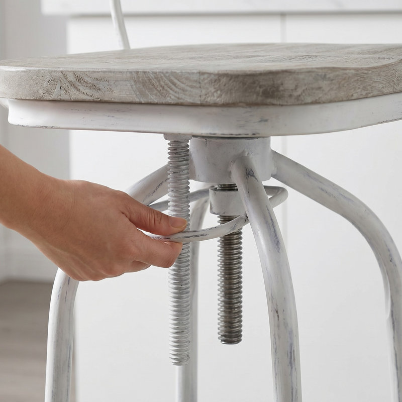 Tabouret de bar pivotant réglable moderne blanc, Blanc délavé