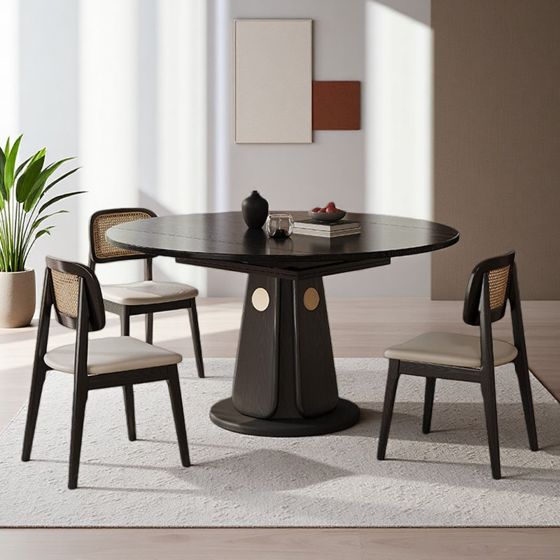 French Retro Retractable Dining Table, Black