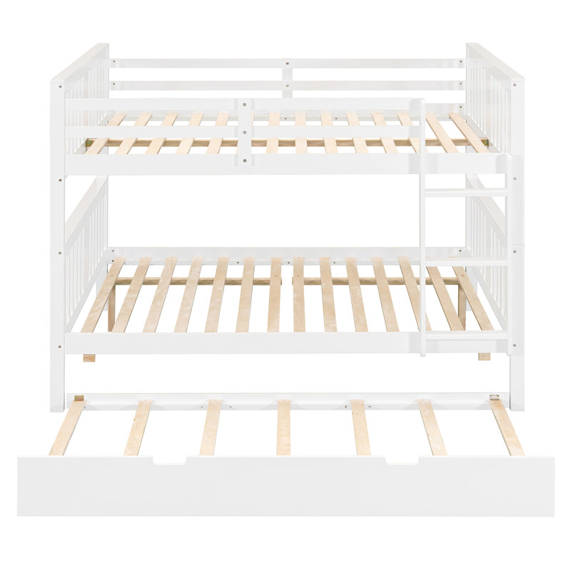 Lit superposé double avec lit gigogne simple et échelle, blanc - Lit multifonctionnel pour chambre d'enfant