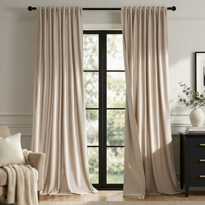 Velvet 100% Blackout Double-layer Curtains.Rod Pocket Back Tab Thermal Insulated Drapes for Living room Bedroom (Set of 2)