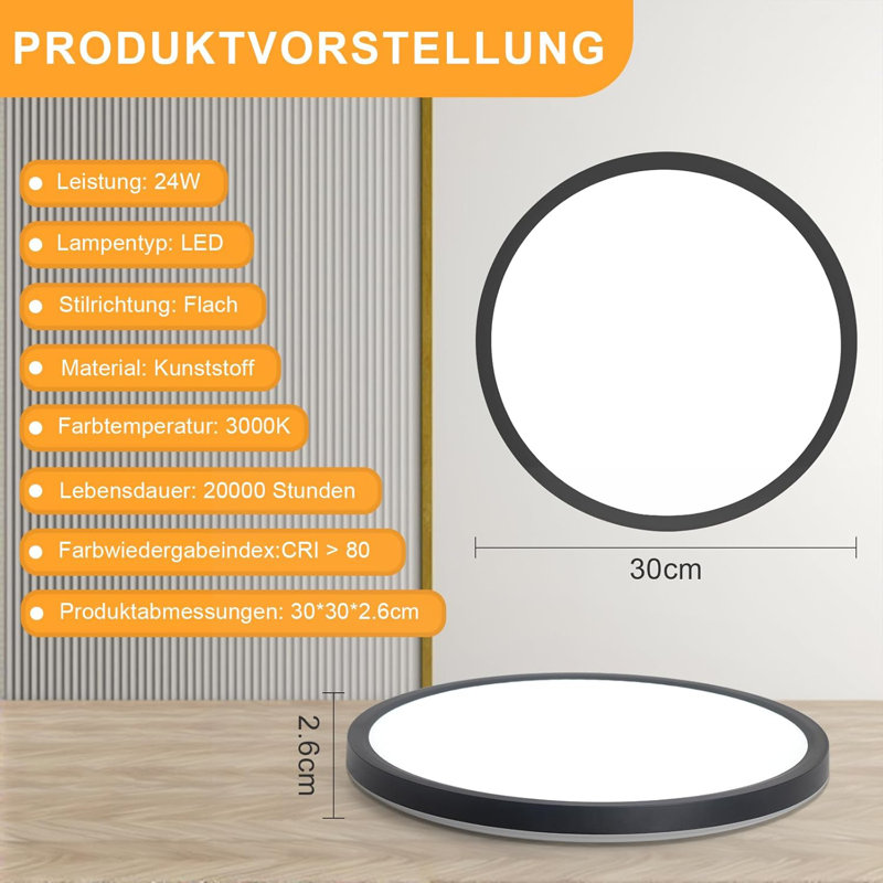 LED Semi Flush Mount, 2" H x 30" W x 30" D, Matte Black