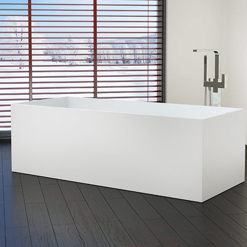 Badeloft 66.9" x 28.3" Freestanding Soaking Stone Resin Bathtub with Overflow and Drain BW-06-XL-M in Matte White