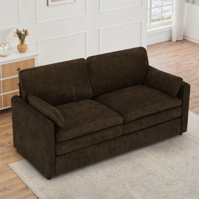 Canapé moelleux moderne 69 po avec coussin rembourré, canapé en chenille avec 2 coussins bien rembourrés, canapé 2 places pour le salon, la chambre à coucher