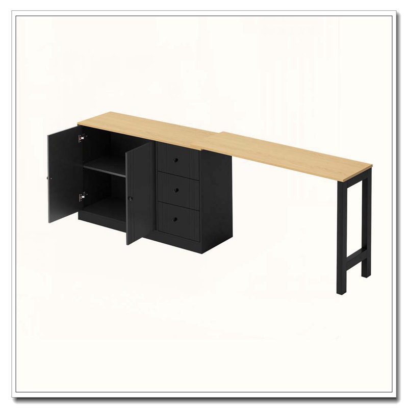 Buffet 89,7 po en bois avec table de salle à manger extensible et rangement, Noir, naturel