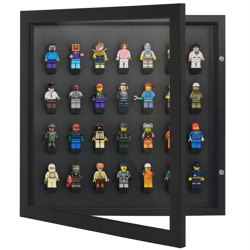 Cadre photo 14 x 14 figurine avec plexiglas poli - peut contenir 28 figurines - vitrine murale - noir