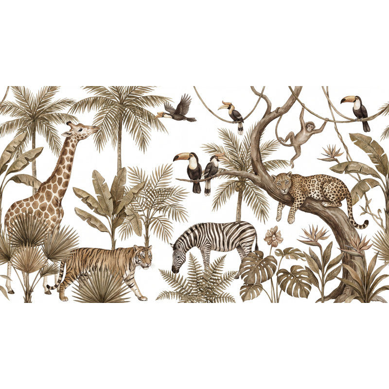 Papier peint amovible sur fond blanc Safari neutre, 120 po x 96 po, Non-Woven Nonpasted