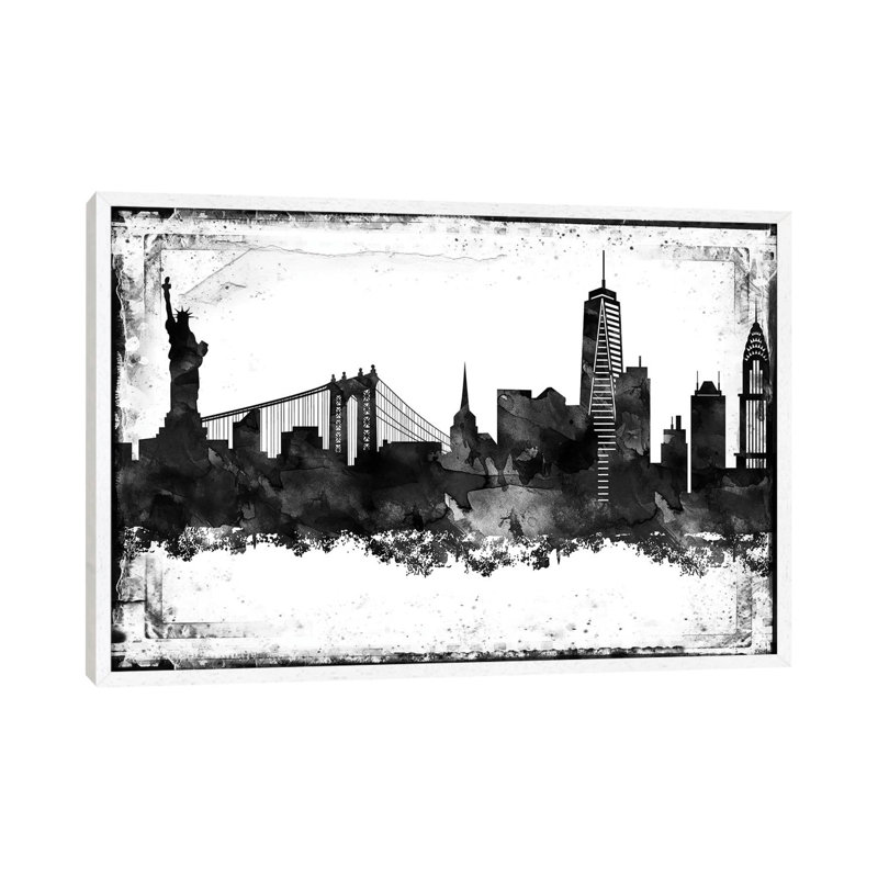 New York Skylines - Print on Canvas, 152.5 cm H x 101.5 cm W, White Framed