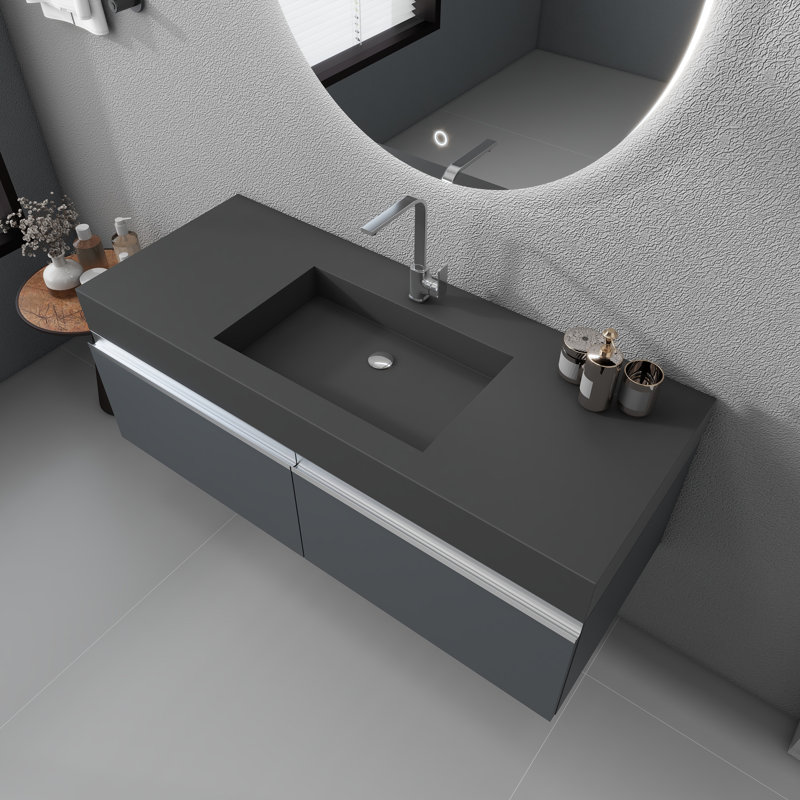 47" Wall Mounted Solid Surface Bathroom Sink, Matte Gray