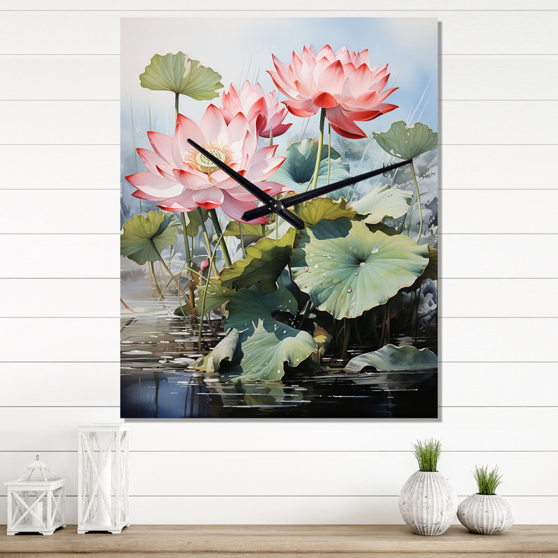 Horloge murale bouddhiste rose, rose et vert, H 32 po x l 24 po x P 1 po