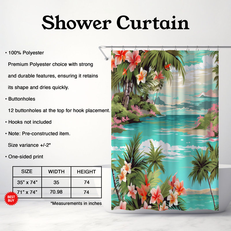 Cay - Rideau de douche Premium, H 74 po x l 71 po