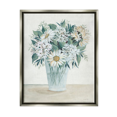 «Wildflower Daisies Floral Bouquet Arrangement Vase» par Cindy Jacobs - Peinture sur toile avec cadre flottant