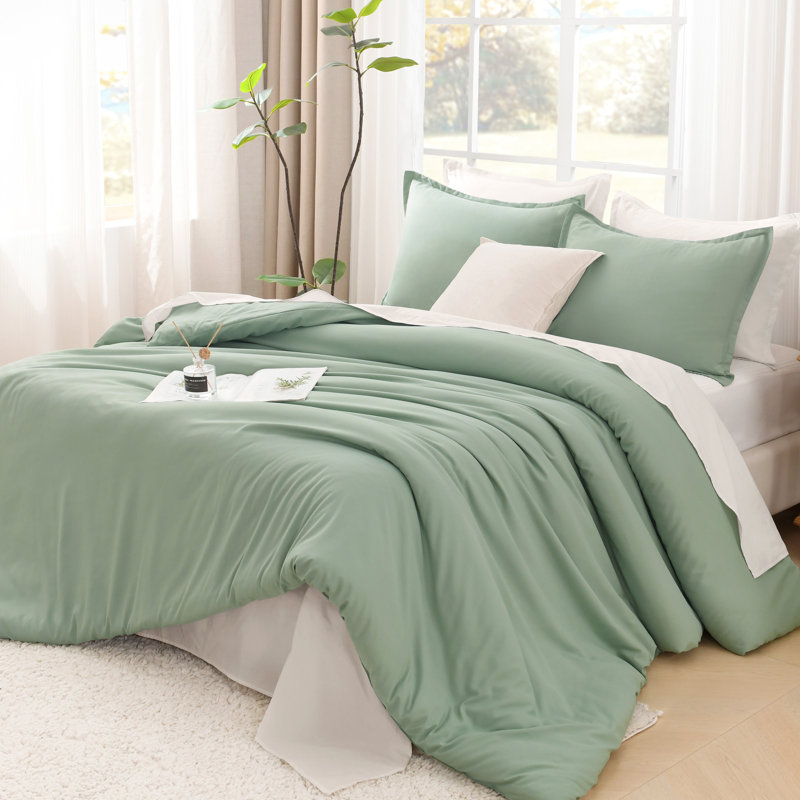 Ensemble d'édredon pour grand lit Andency vert sauge, 3 pièces d'édredons légers pour lit grand, ensembles d'édredons de literie unie, ensemble d'édredon en duvet synthétique