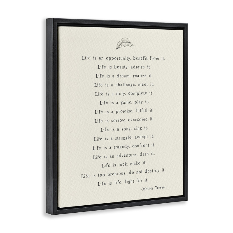 Citation inspirante de Mère Thérésa spirituelle, Cadre flottant noir de jais, H 21 po x l 17 po