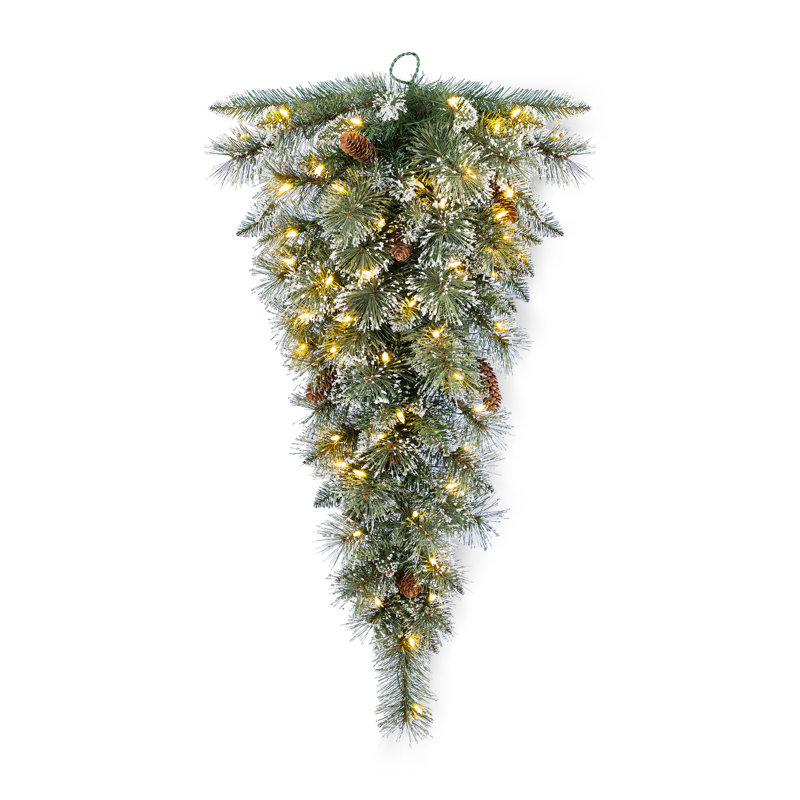 3Ft Pre-Lit Frosted Greenery Pinecones Christmas Teardrop With Lights And Timer