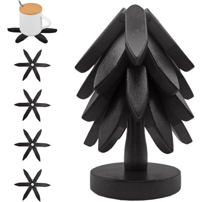Wooden Trivets For Hot Dishes, Tree Shape Trivet Set, 4 Wooden Trivets + 1 Stand, Natural Foldable Kitchen Coasters, Stackable Christmas Tree Design, For Pans, Pot, Bowl, Teapot, Hot Pot Holder
