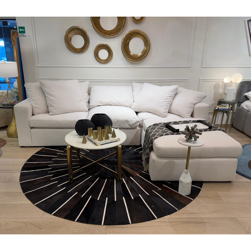 Tapis patchwork en cuir de vache, 8 pi x 8 pi, Noir