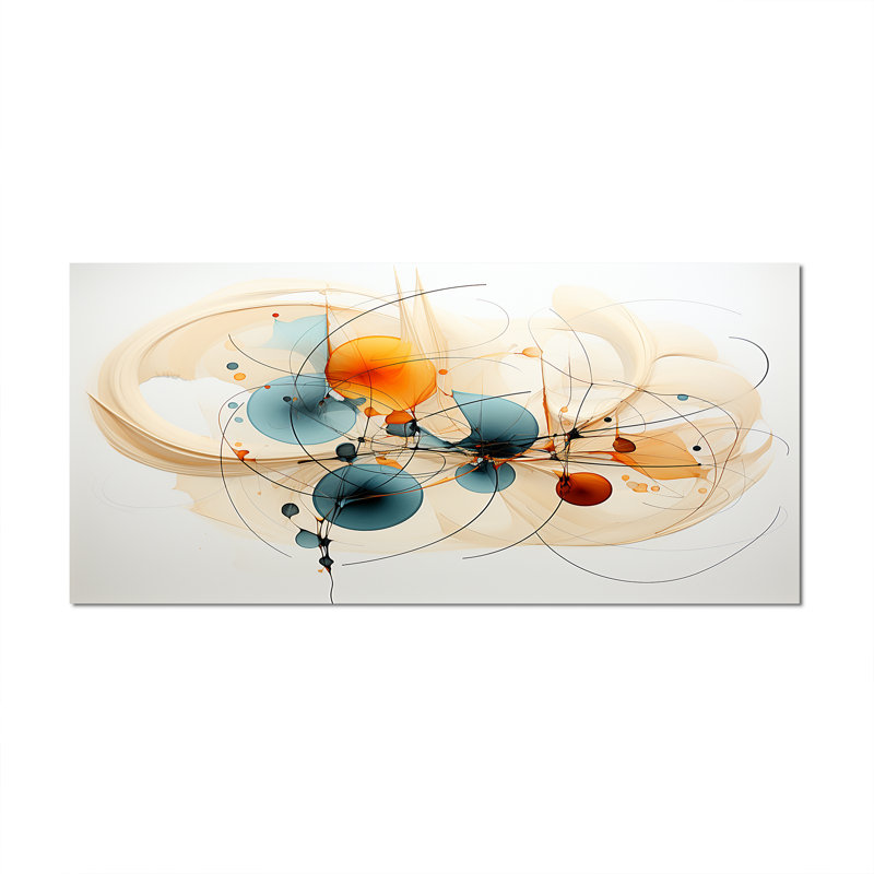 Teal Orange Line Art Conceptual Abstracts II - Art mural, Sans cadre, H 28 po x l 60 po, Toile tendue