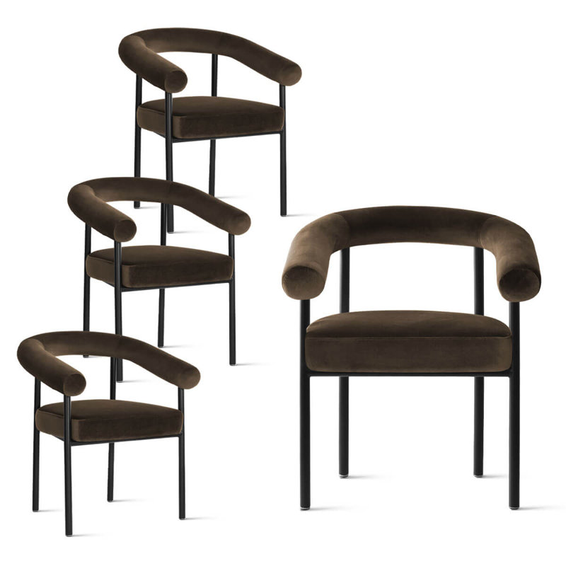 Fauteuils de salle à manger rembourrés en velours, Chocolat / Brun