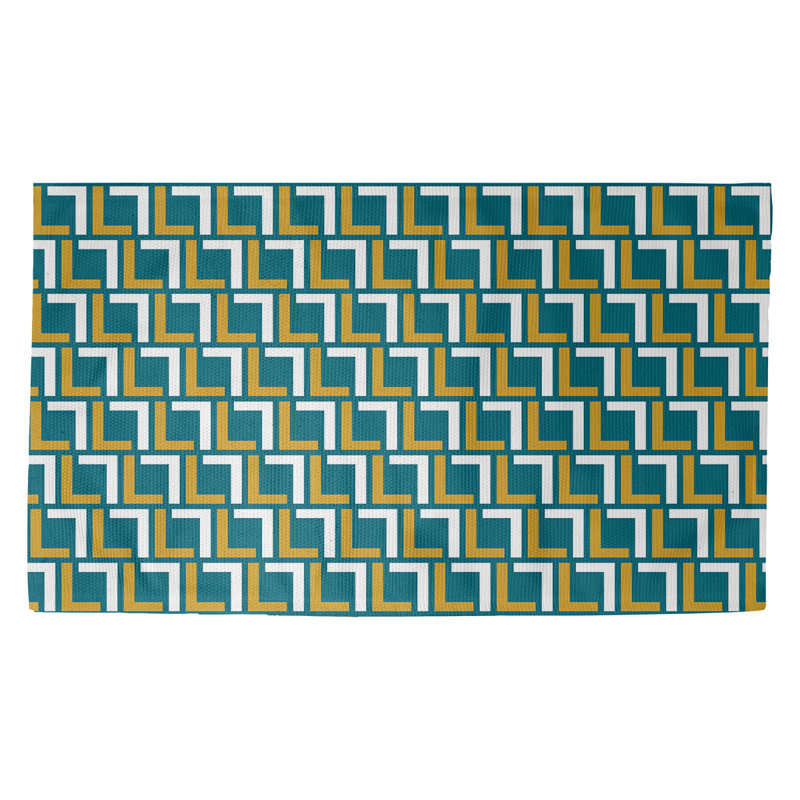 Tapis géométrique jaune / vert / blanc, Rectangle 3 pi x 5 pi