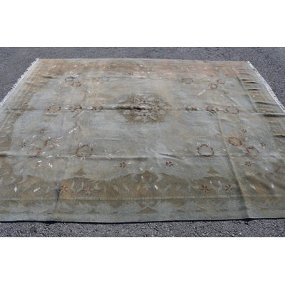 Oversize Blue Turkish Rug Handwoven With Wool For Home Decor In Antique Oushak Style