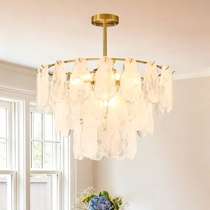 Modern Gold Chandelier Lighting, Cloud Glass Metal Chandeliers, 3 Tier Round Hanging Ceiling Light Fixtures For Living Room Bedroom Dining Room (e12)