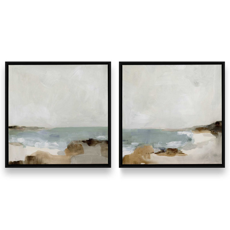 Ensemble de 2 marées douces et ciel, H 25 po x l 50 po x P 1,75 po, Cadre flottant noir satiné