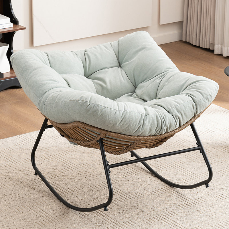 Chaise berçante, chaise d'appoint rembourrée en chenille, chaise berçante moderne pour chambre de bébé, Bleu clair