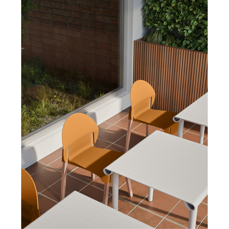 4 Indoor Chairs In Tropical Orange With Red Oak Wood Legs And Polypropylene Seat, Waterproof Scratch- Construction, Solid Distinctive Grain, Commercial-grade Durability, Floor- Soft Pads, Ergonomic