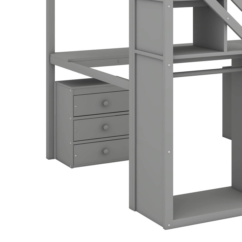 Lit mezzanine double avec commode, bureau et bande lumineuse, Gris