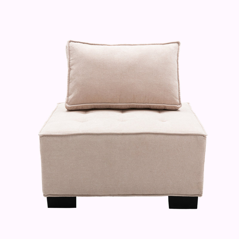 Upholstered Ottoman, Beige Polyester