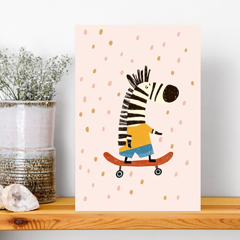 Skateboarding Zebra Fun Playful Whimsical Contemporary Zebra Wall Art Print 1 Piece Wrapped Canvas Wall Art