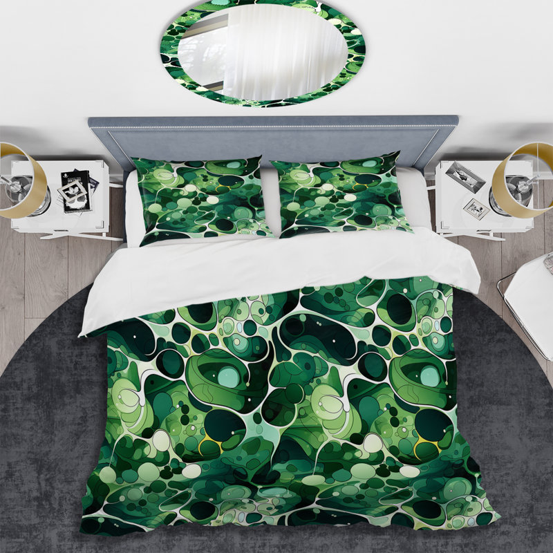 Ensemble de housse de couette Green Popart Techno Tangles I, Housse de couette pour très grand lit et 2 très