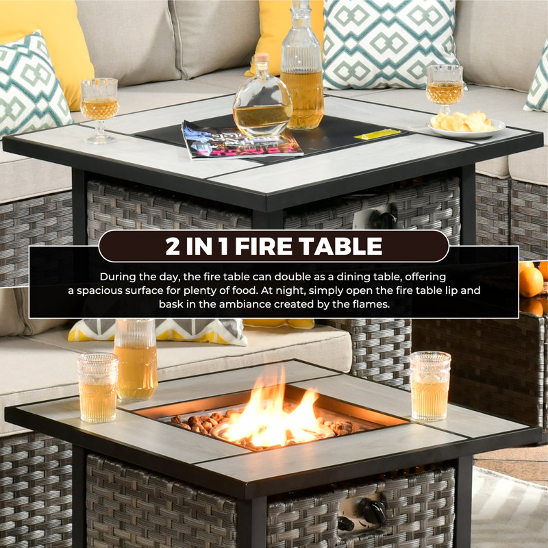 Baili 7 - Person Outdoor Wicker/Rattan Sectional Seating Group with Swivel Chairs, Modern Modular Conversation Set with Cushions